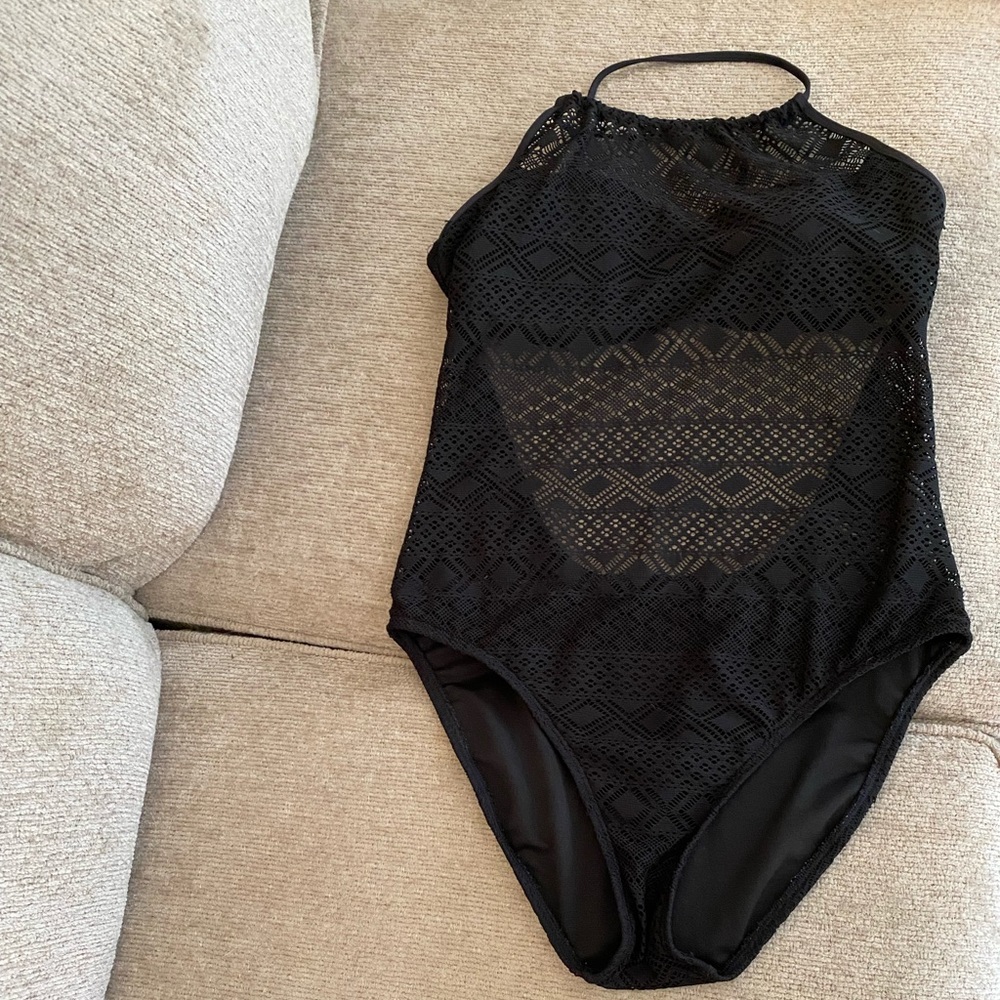 Kenneth Cole black crochet one piece swimsuit XL